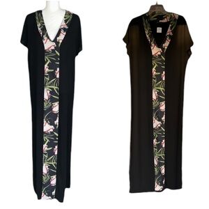 NWT Lenny Niemeyer Anthropologie Black Tropical Floral Kaftan Maxi Dress - S